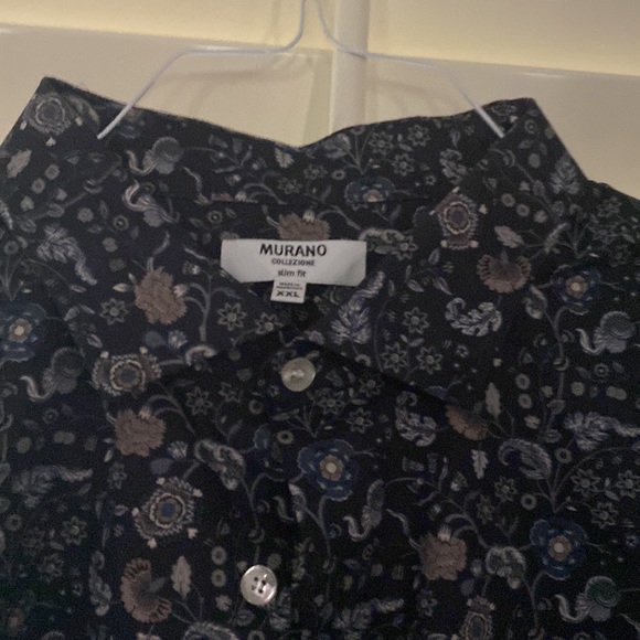 Murano blue floral print button dress shirt XXL slim fit - Picture 2 of 3